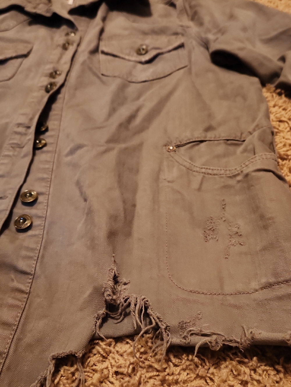 Free People Olive Green Utility Jacket with Distressed Hem Size Small - Picture 9 of 16